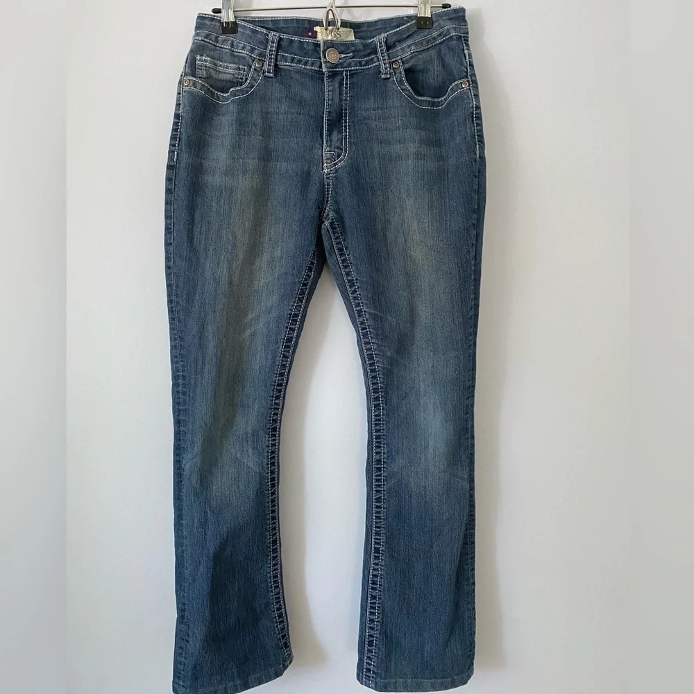 VGS Jeans Womens Size 10 Slim Boot Flap Pockets Thick Stitch Blue Denim